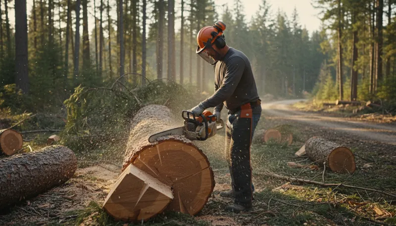 Illustration of logger: A person who cuts down trees.