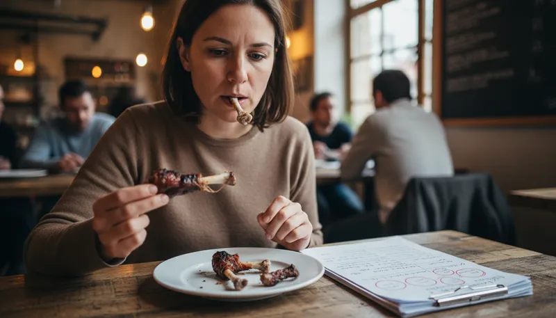 Illustration of chew the meat and spit out the bones: focus on the good, ignore the bad.