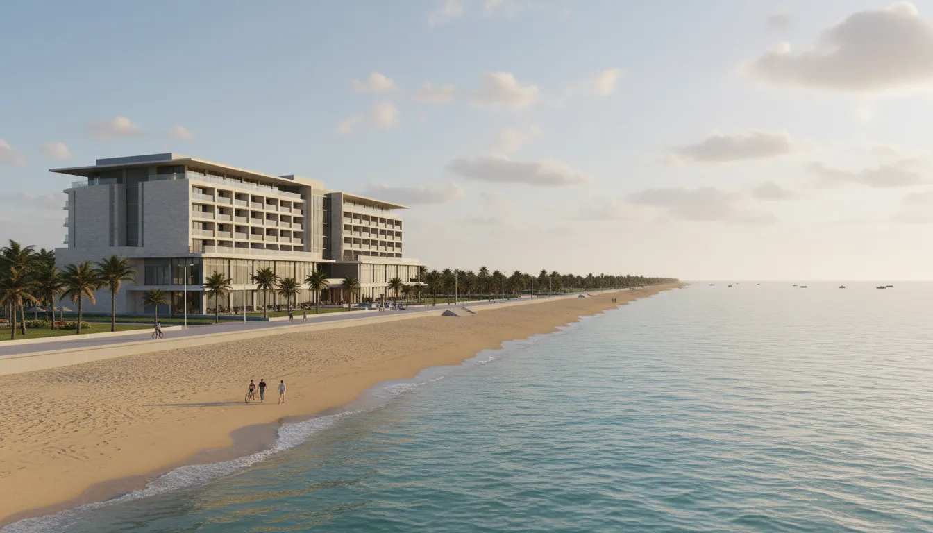 Ilustrasi beachfront: Land directly facing the beach.