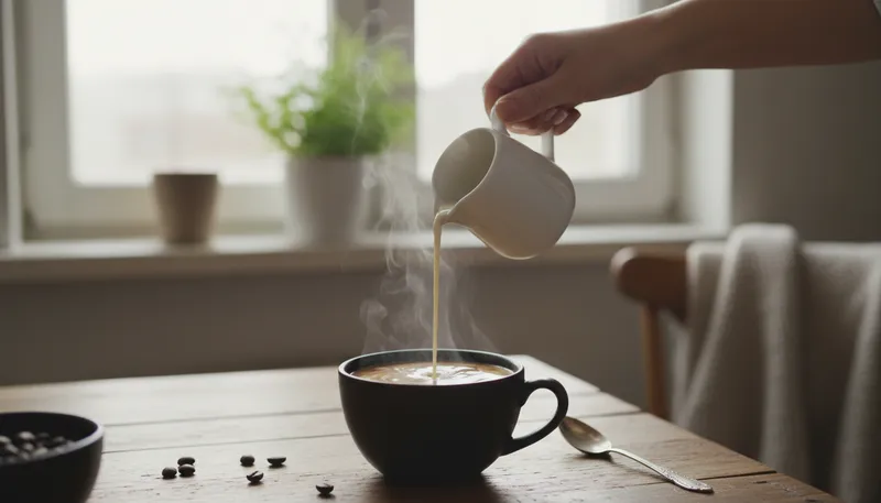Illustration of creamer: A liquid added to coffee to lighten it.