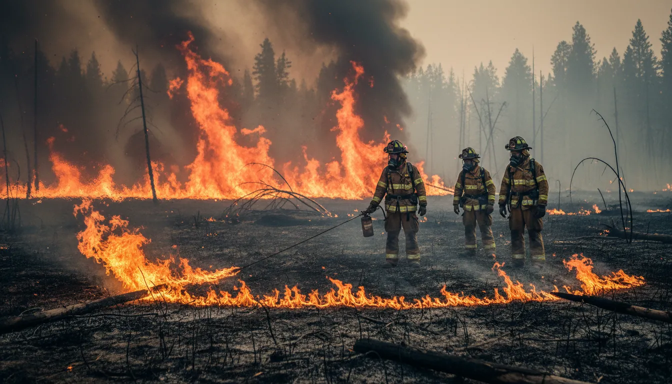 escape fire-এর ইলাস্ট্রেশন: a fire intentionally set to clear fuel for safety