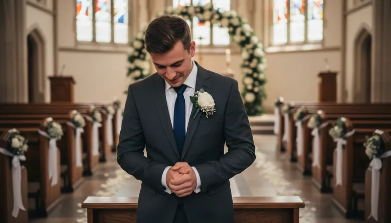 Illustration of groom: a man about to be married