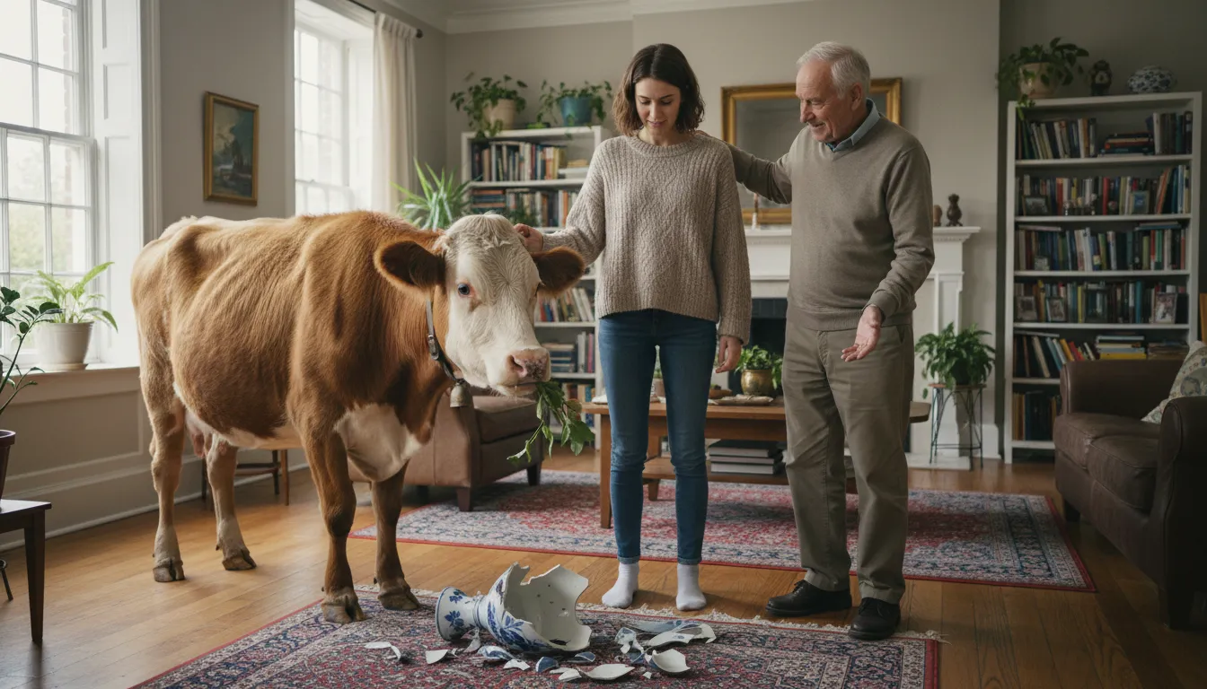 Illustration de have a cow : To become very upset.