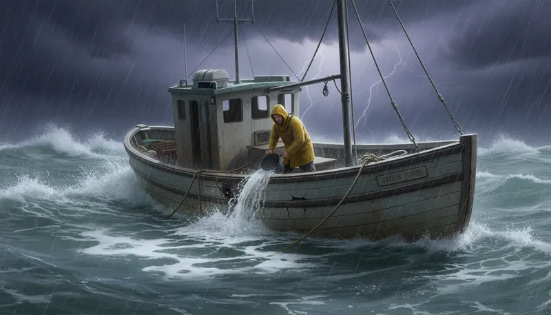Illustration of take on water: to begin to fail or struggle.