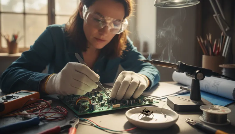Illustration of transistor: A device that controls electrical signals.