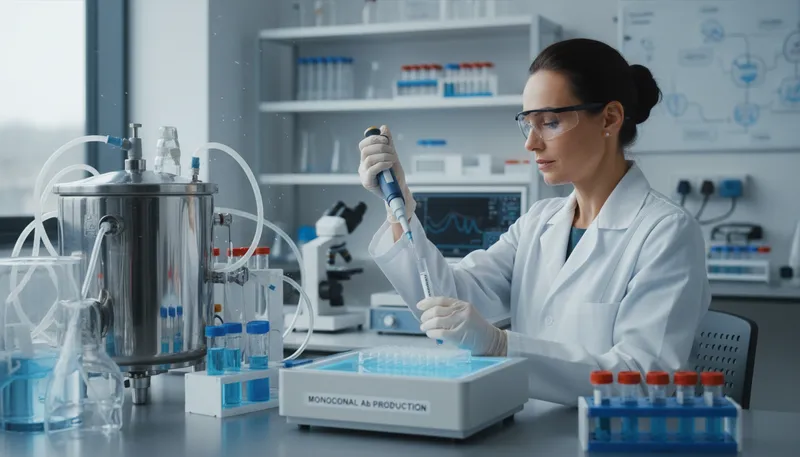 Illustration of monoclonal: Derived from a single clone or cell line.