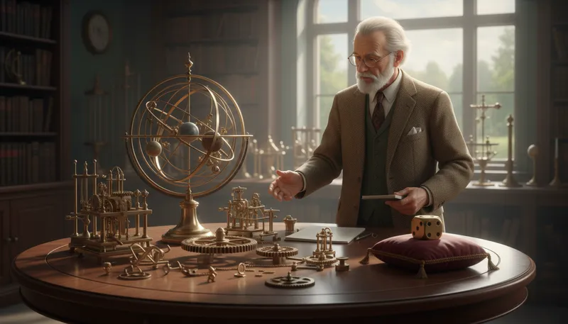 Illustration of god does not play dice: events are not random or chance