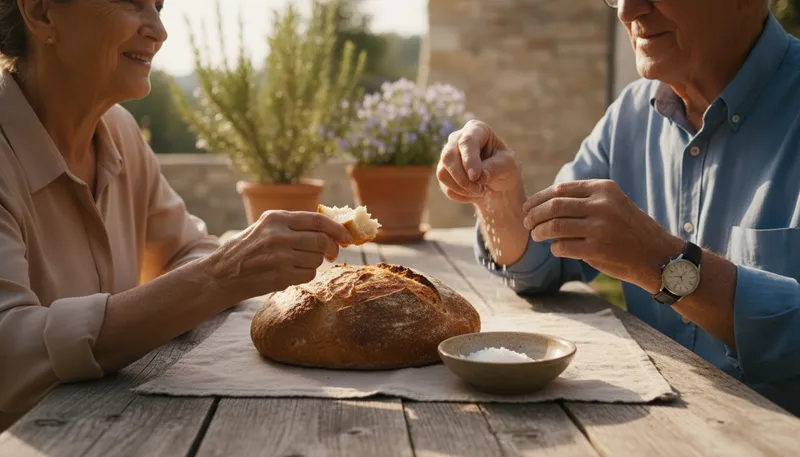 Illustration of take bread and salt: to share a meal, symbolizing hospitality