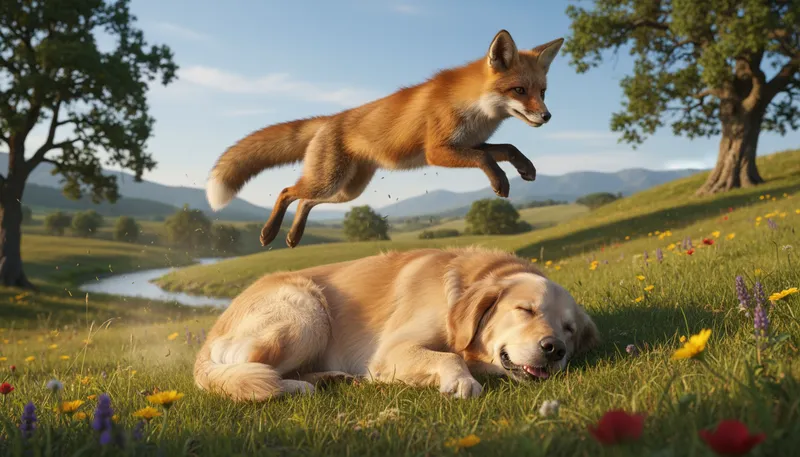 Illustration of the quick brown fox jumps over the lazy dog: a pangram using every letter in the alphabet.