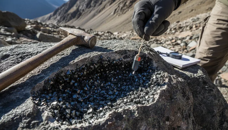 Illustration of magnetite: A mineral that is a natural magnet.
