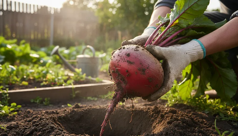 Illustration of beet: A round, red vegetable often used in salads.