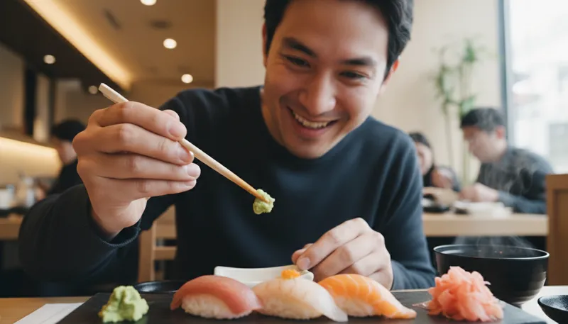 Illustration of wasabi: A spicy green condiment used with sushi.