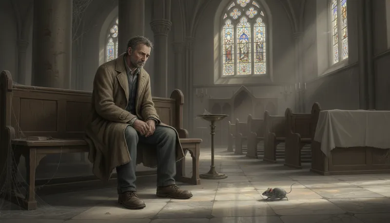Illustration of poor as a church mouse: very poor; lacking money or resources.