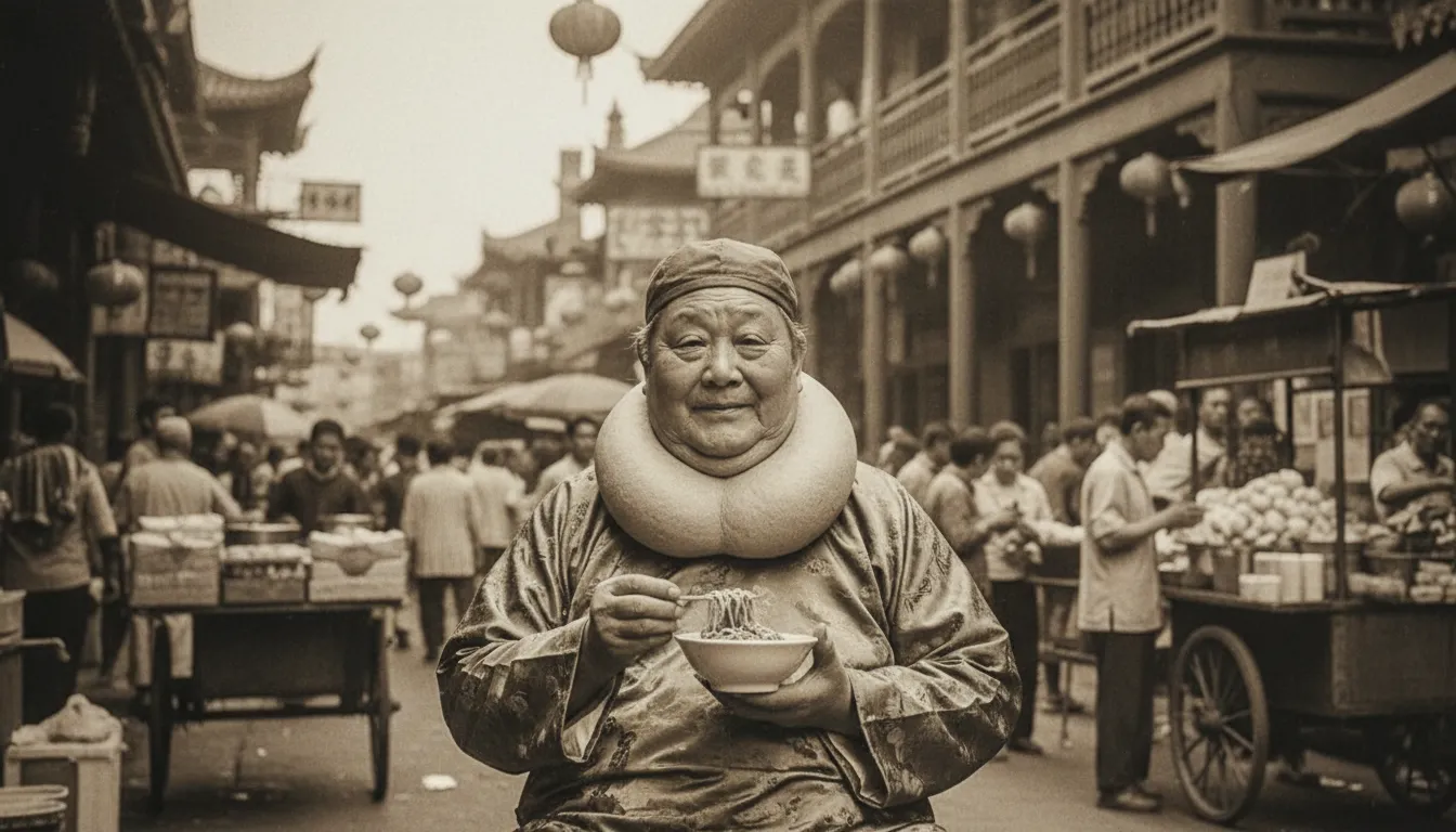 “have got more chins than Chinatown” kelimesinin çizimi: to be very overweight and have a thick neck