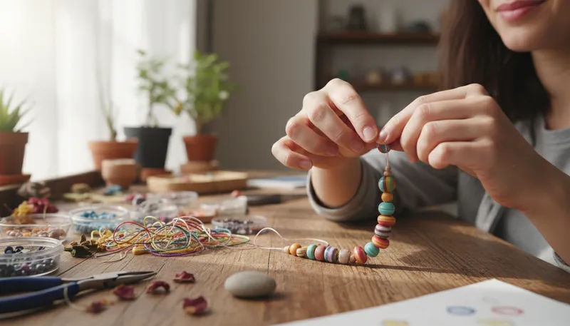 Illustration of bead: A small, often round object used for jewelry.