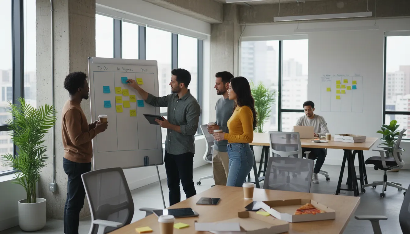 Illustrazione di scrum: A method for managing team projects efficiently.