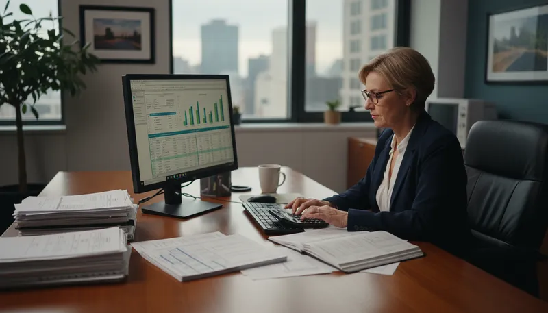 Illustration of accountant: Person who keeps financial records and reports.