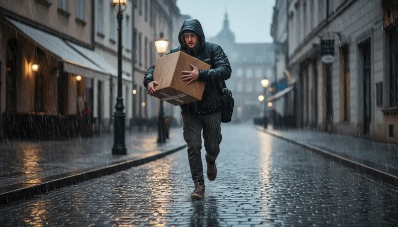 Illustration of courier: A person who delivers messages or packages.