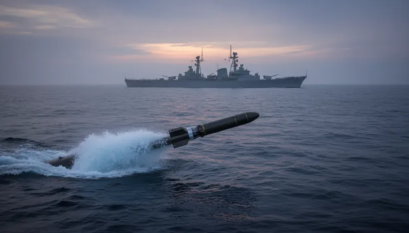 Illustration of torpedo: A self-propelled underwater missile.