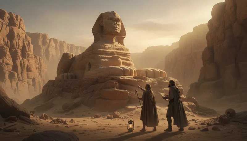 Illustration of sphinx: A mythical creature with a human head.