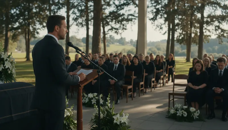 Illustration of eulogy: A speech honoring someone who has died.