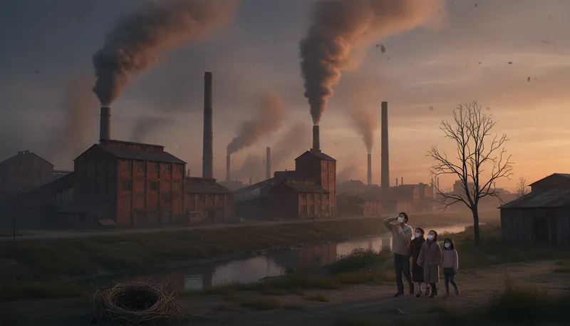 Illustration of pollute: To make something dirty or contaminated.