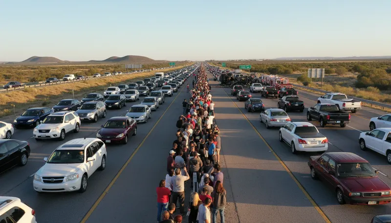 Illustration of gapers' block: Traffic jam caused by rubbernecking.