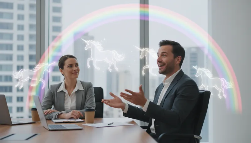 Illustration of rainbows and unicorns: a situation that is overly optimistic or unrealistic