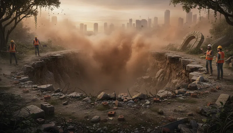 Illustration of off the face of the earth: to completely disappear or vanish.