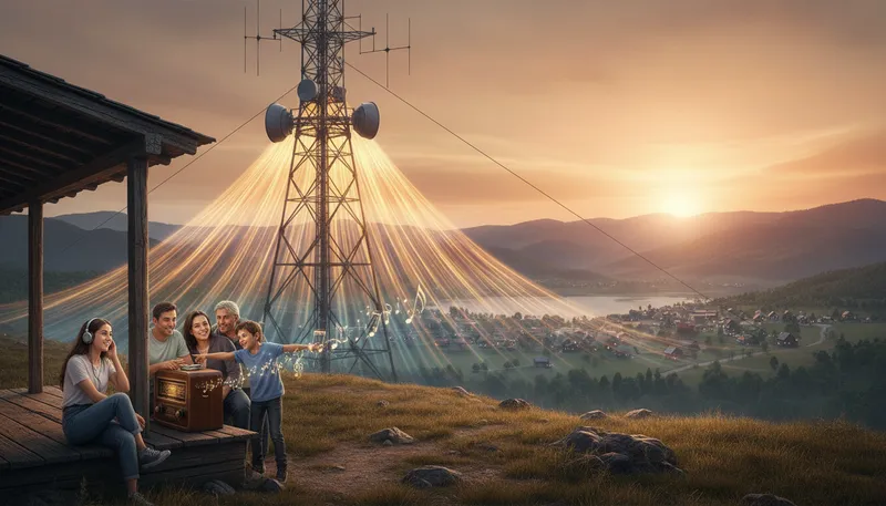 Illustration of transmitter: A device that sends signals or information.