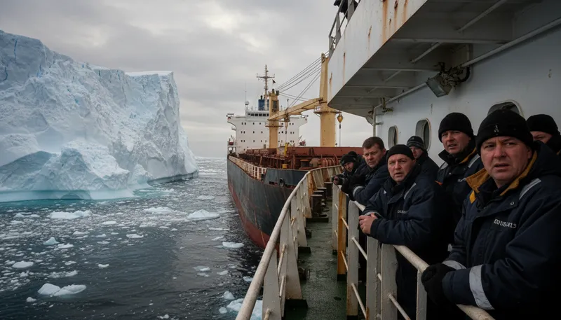 Illustration of iceberg: A large floating mass of freshwater ice.