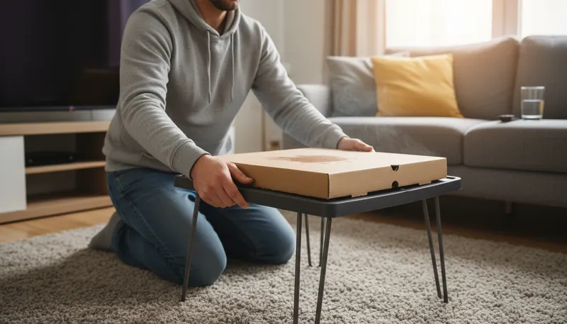 Illustration of pizza table: a small table for holding pizza boxes