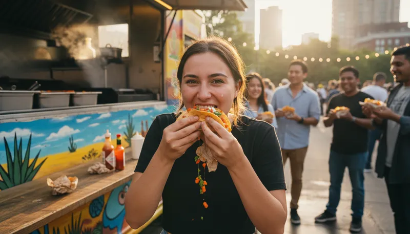 Illustration of taco: A Mexican dish with a folded tortilla and filling.
