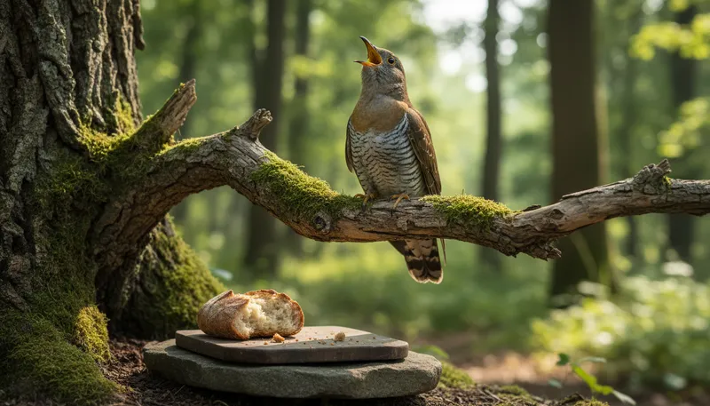 Illustration of a little bit of bread and no cheese: cuckoo call or sound