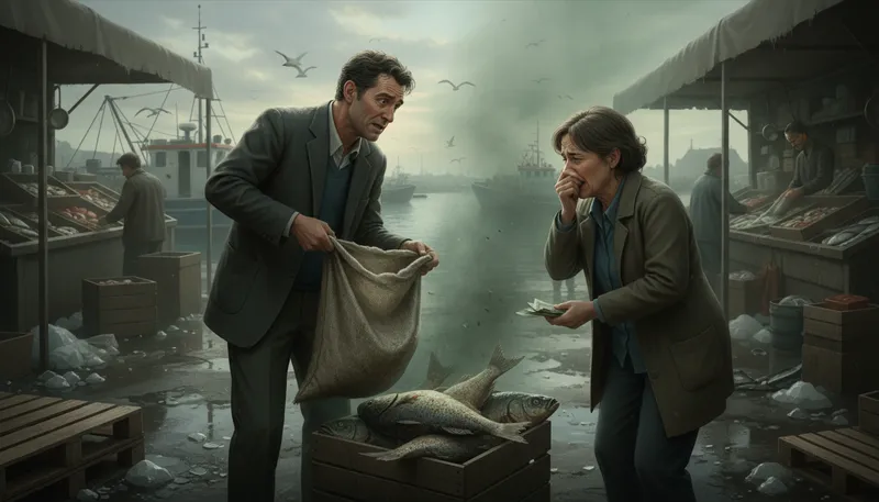 Illustration of smell fishy: Something that seems suspicious or dishonest.