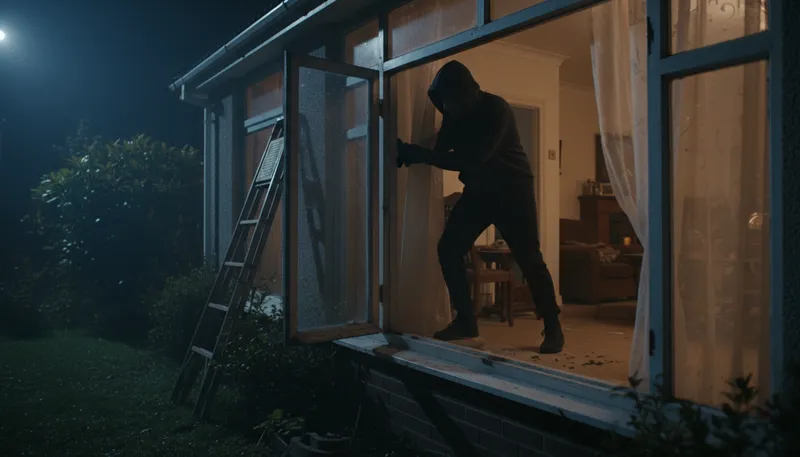 Illustration of burglar: A person who illegally enters to steal.
