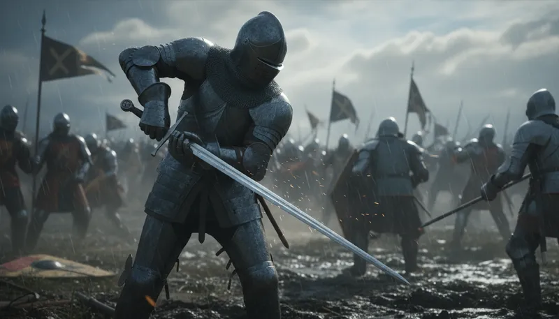 Illustration of sword: A weapon with a long metal blade.