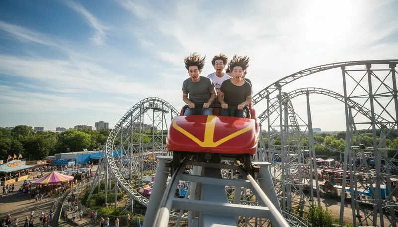 Illustration of coaster: amusement park ride with steep drops
