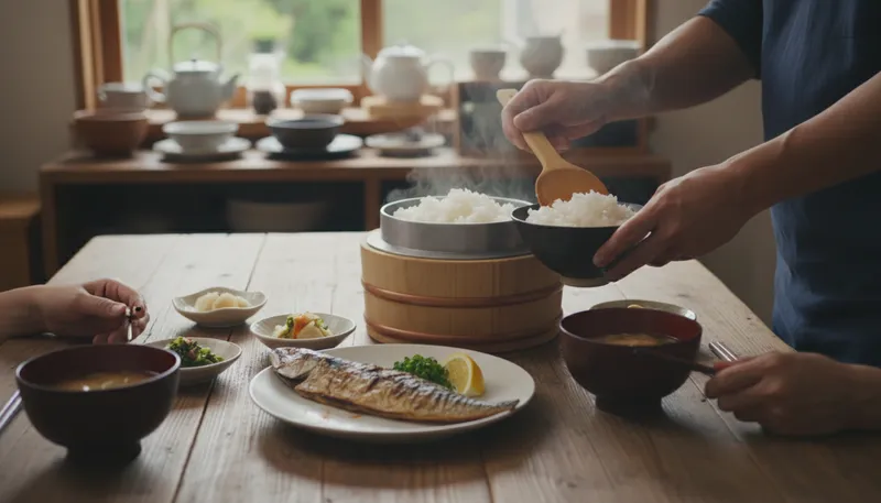 Illustration of gohan: cooked rice in Japanese cuisine