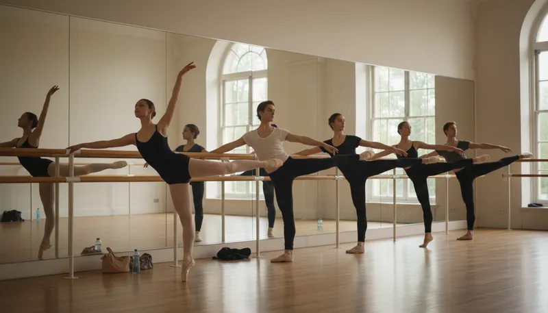Illustration of barre: A handrail used in ballet for support.