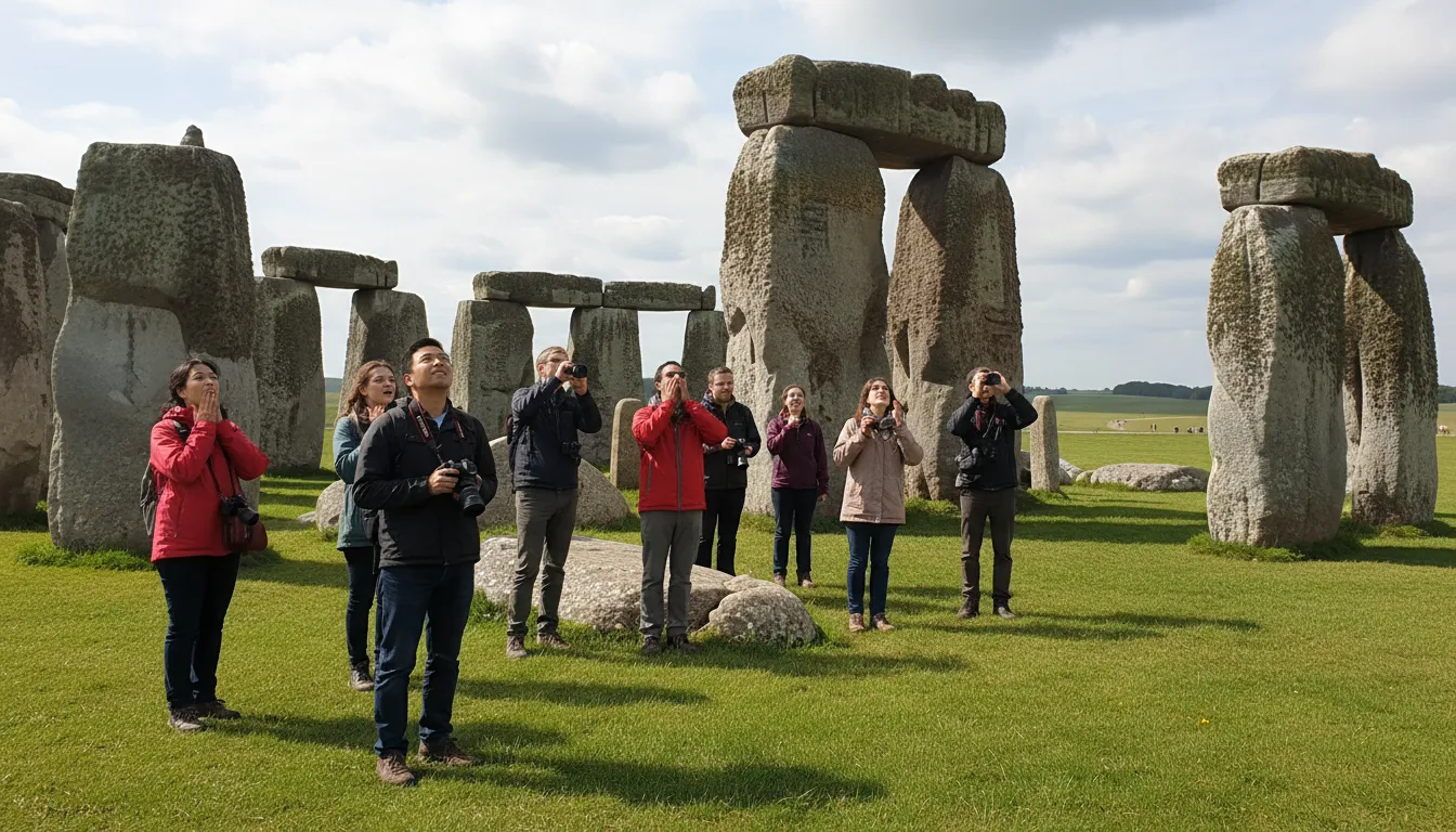 Stonehenge 的插图：a prehistoric monument of standing stones