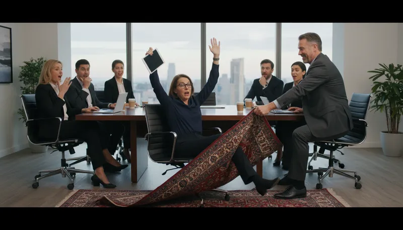 Illustration of pull the rug out from under: To suddenly take away support or confidence.