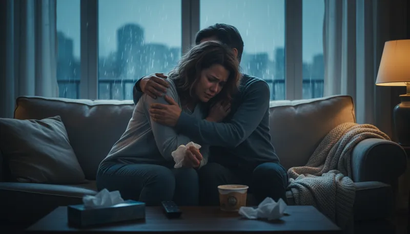 Illustration of shoulder to cry on: someone who offers comfort.