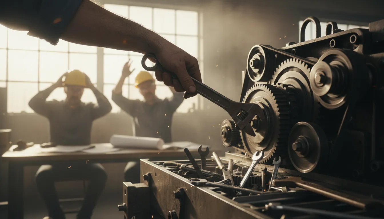 Иллюстрация throw a spanner in the works: cause trouble or confusion for plans.