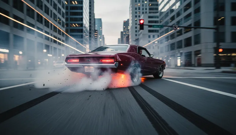 Illustration of burn rubber: accelerate a vehicle quickly, leaving tire marks.