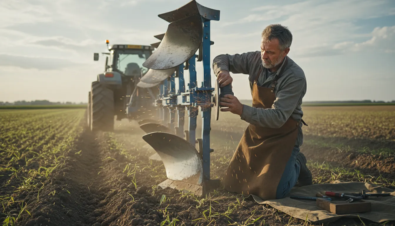 Иллюстрация coulter: A vertical blade on a plow to cut soil.