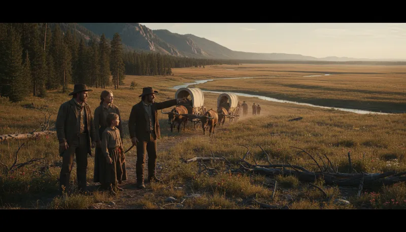 Illustration of frontier: A boundary or edge of settled land.