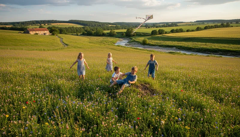 Illustration of countryside: Rural land away from cities and towns.