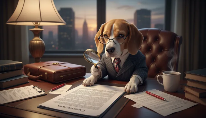 Illustration of legal beagle: a lawyer or legal expert.