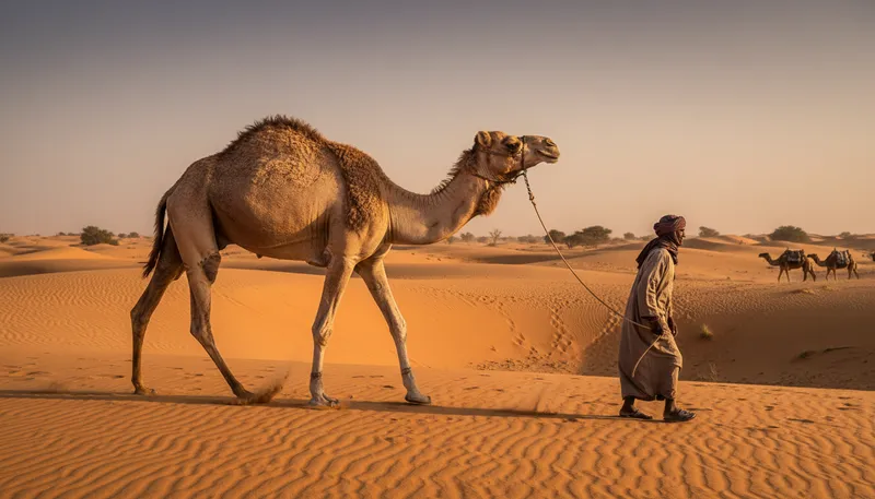Illustration of camel: A large animal known for desert travel.